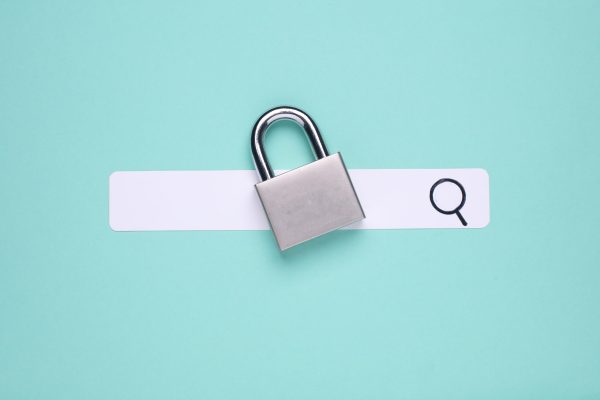 Paper,Search,Bar,With,Cursor,And,Lock,On,Blue,Background.