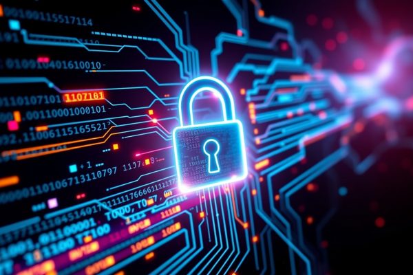 A,Glowing,Digital,Lock,Surrounded,By,Streams,Of,Binary,Code