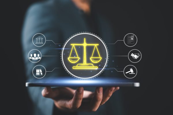 Law,Concept.,Legal,Professional,With,Justice,Icons.,A,Professional,Holding