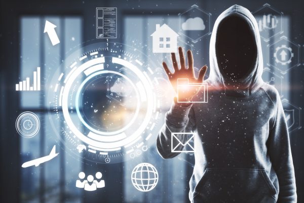 Hacking,And,Finance,Concept.,Hacker,With,Digital,Business,Interface,On