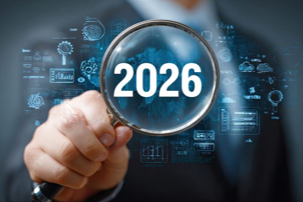 Magnifying,Glass,Reveals,"2026",Against,Futuristic,Tech,Background