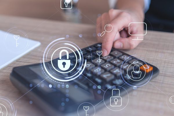 A,Businesswoman,Computing,Probability,Of,Risks,In,Cyber,Security,Protection