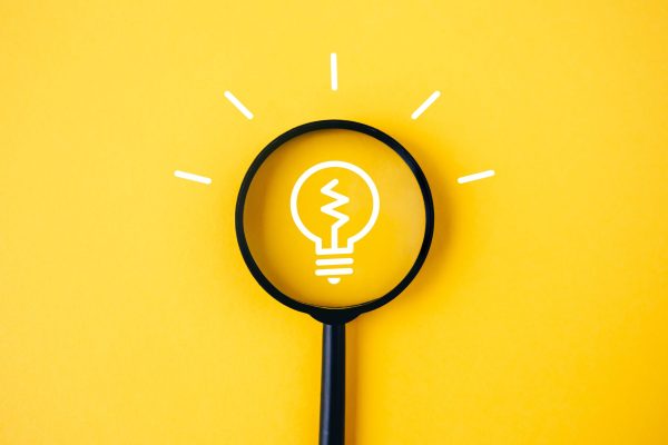 Light,Bulb,And,Idea,Checking,Icon,Inside,Magnifier,Glass,On