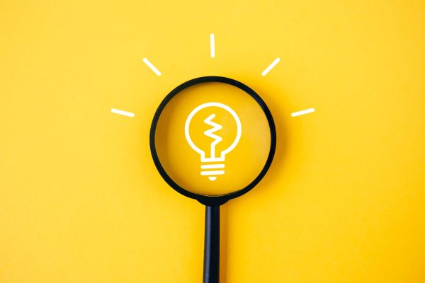 Light,Bulb,And,Idea,Checking,Icon,Inside,Magnifier,Glass,On
