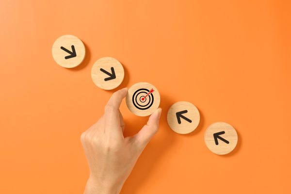 Goal,And,Arrow,Up,Icon,On,Wooden,Blocks,,Business,Growth